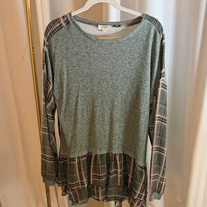Umgee Olive Plaid Long Sleeve Blouse